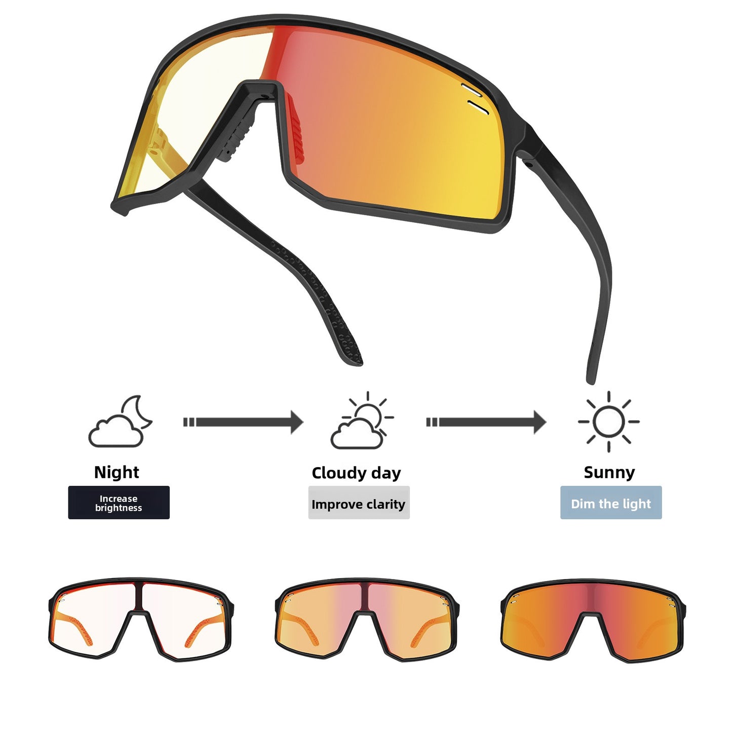 Photochromic Cycling Glasses Day and Night Windproof Sports Glasses Running Marathon Glasses Cycling Goggles