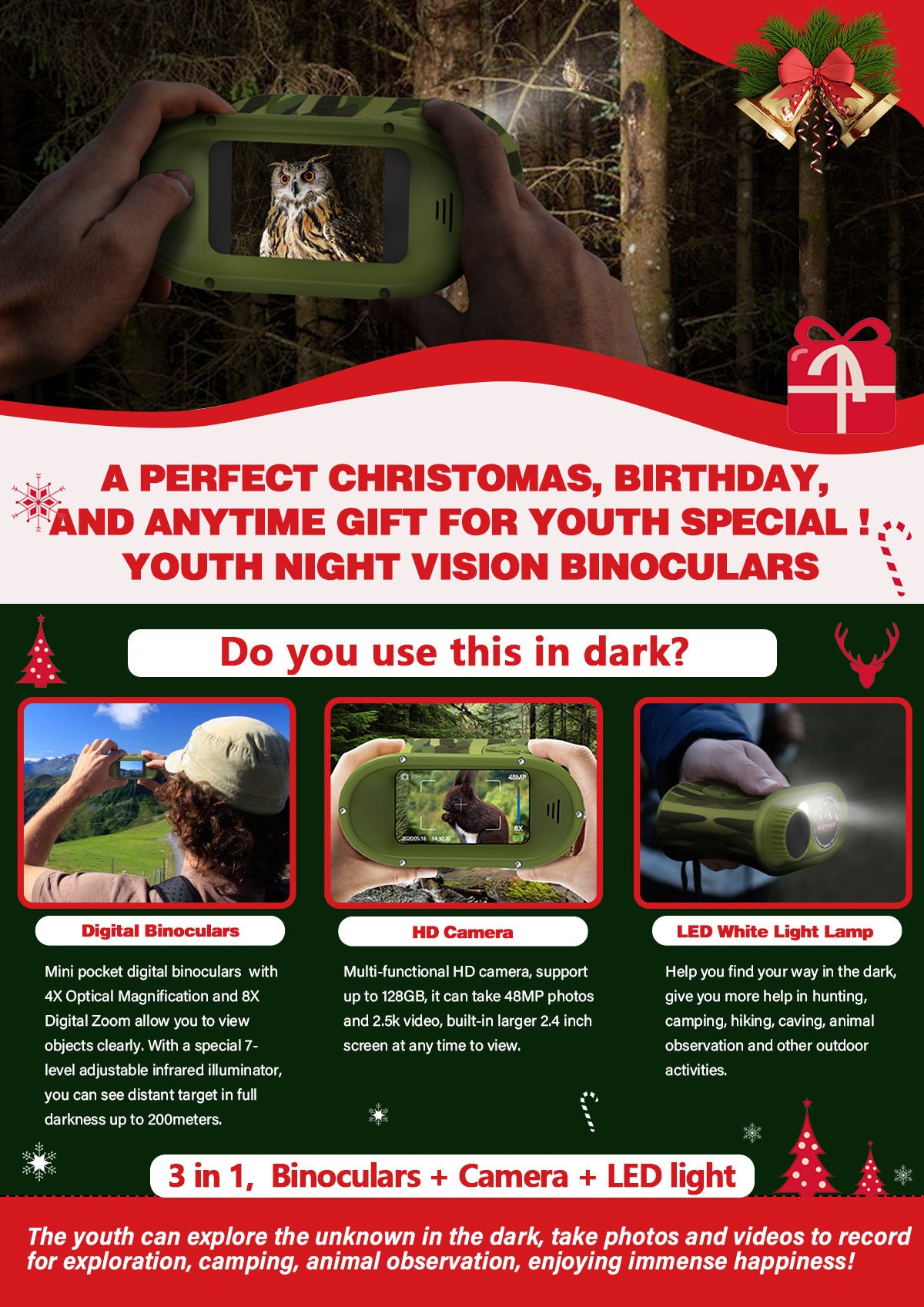 New Hot-Selling HD Photo and Video Birdwatching Binoculars Infrared Outdoor Children's Cross-Border Digital Telescope Night Vision Device