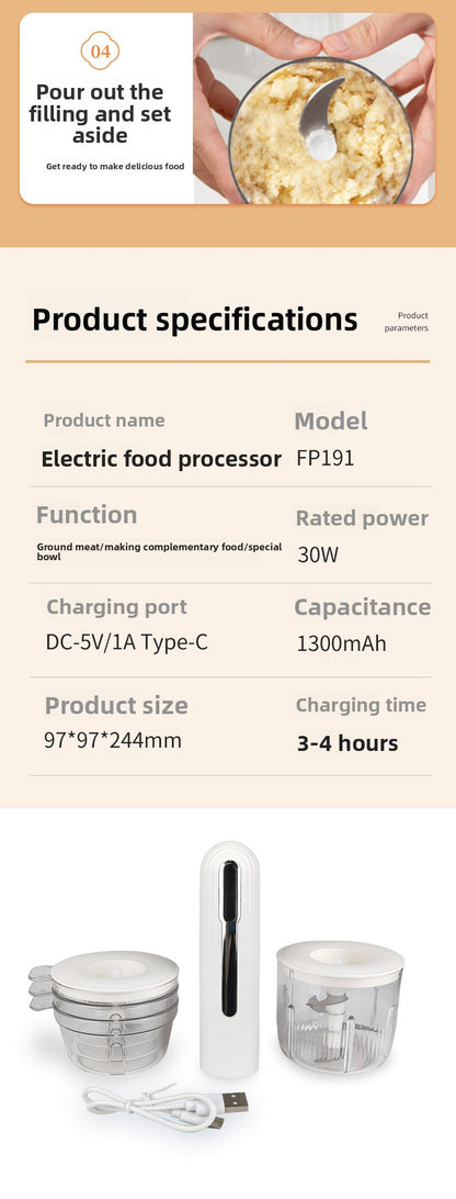 Household Wireless Electric Meat Grinder Kitchen Multifunctional Food Processor Garlic Masher Small Meat Chopper Baby Food Processor