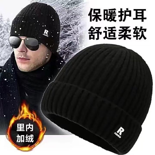 Winter Hat with Fleece Lining, Thickened and Warm Knitted Hat for Men and Women, Outdoor Ear Protection, Cold-Proof Wool Hat, Cycling Headwear, Cold-Proof