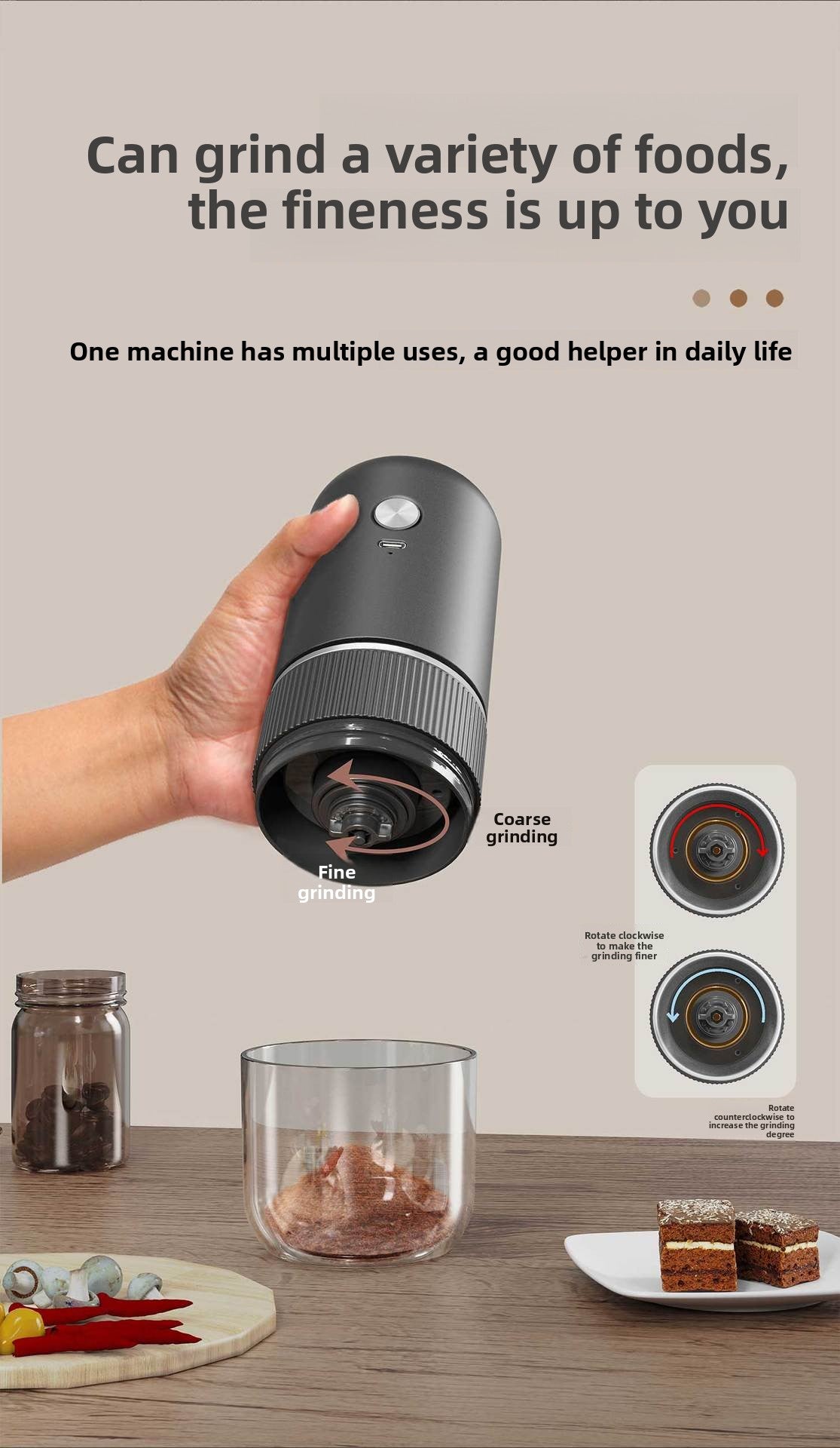 Electric Grinder Italian Hand Brew Coffee Bean Grinder Adjustable Coarseness Rechargeable Portable Small Household Bean Grinder