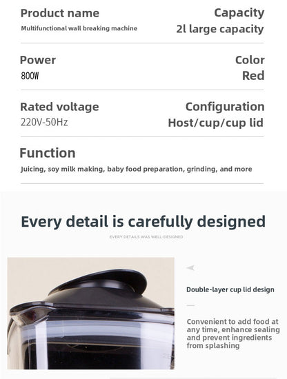 Blender Multi-Functional Food Processor Household Kitchen Grinder Baby Food Soy Milk Maker Large Capacity Fruit and Vegetable Juicer Cross-Border