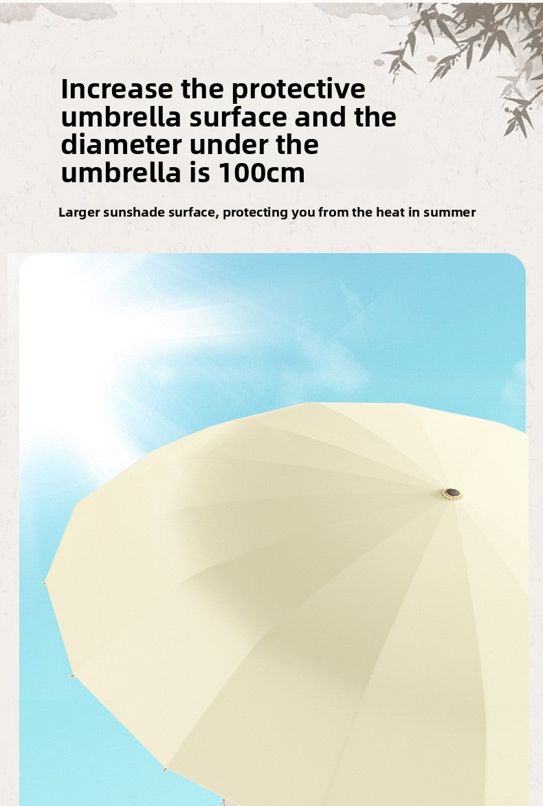 16-Rib Colorful Plastic Sunshade Umbrella with Gold Aluminum Alloy Frame, New Chinese Style Retro Sun Protection UV Protection Foldable Rain or Shine Umbrella