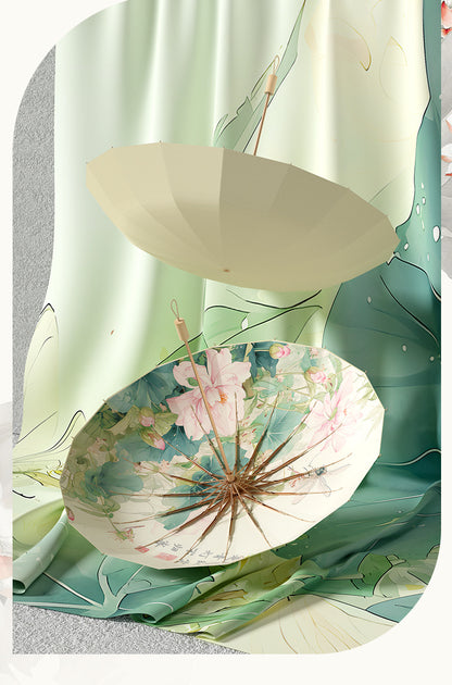 16-Rib Colorful Plastic Sunshade Umbrella with Gold Aluminum Alloy Frame, New Chinese Style Retro Sun Protection UV Protection Foldable Rain or Shine Umbrella