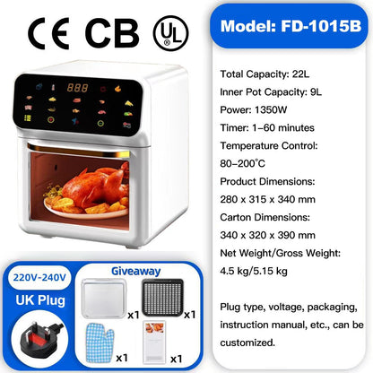 2025 New Model Air Fryer Large Capacity Touchscreen Visual Household Multifunctional Electric Oven Export Electric Fryer