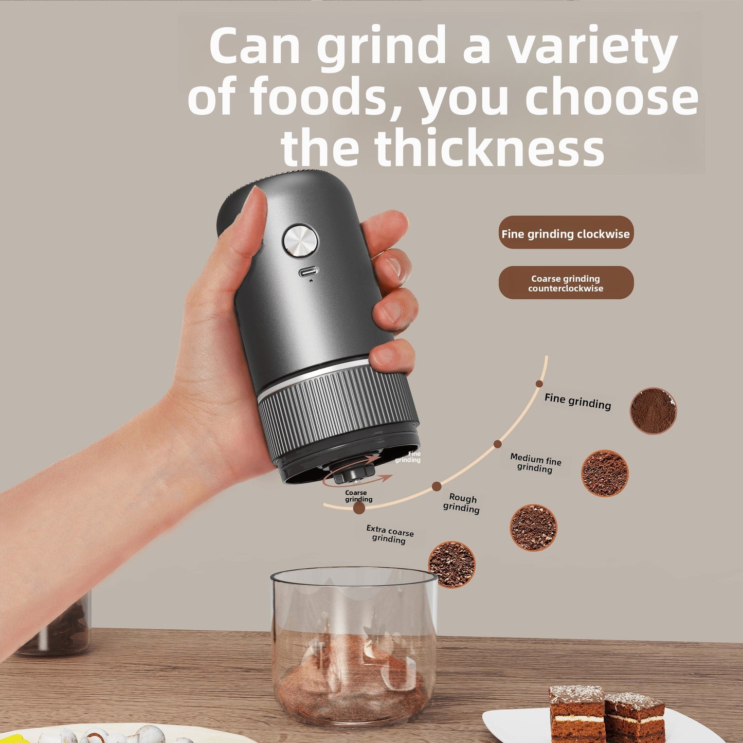 Electric Grinder Italian Hand Brew Coffee Bean Grinder Adjustable Coarseness Rechargeable Portable Small Household Bean Grinder