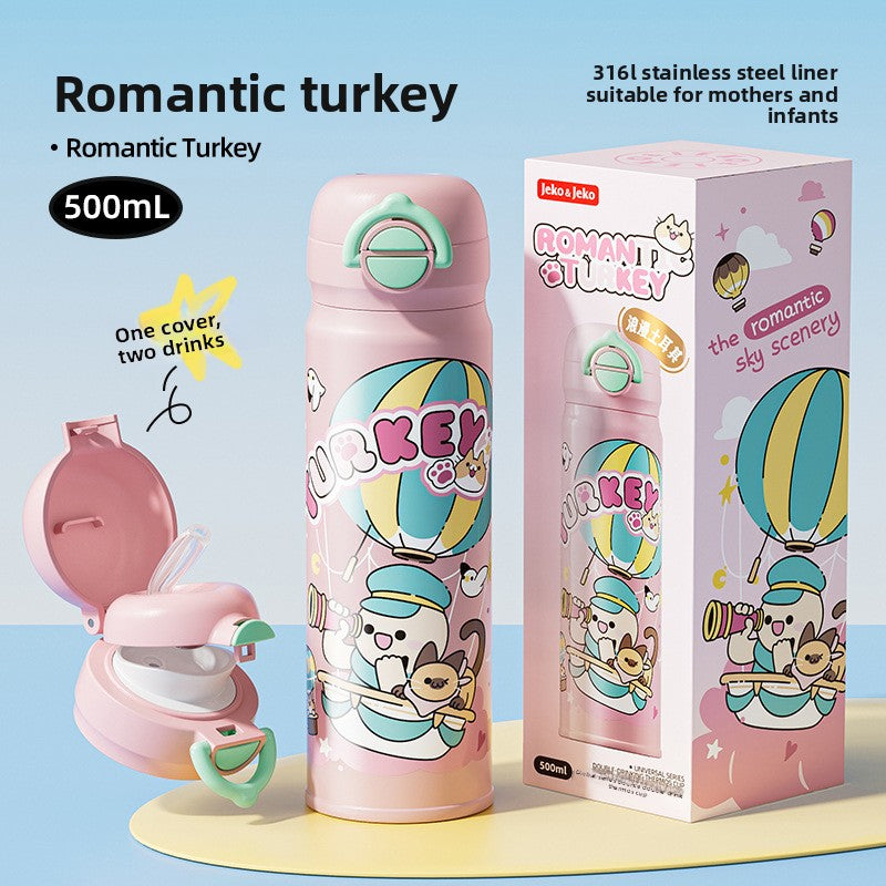 JEKO Multi-Drink Insulated Cup 316 Stainless Steel Food Grade Children Students Men Women High Appearance Cartoon Water Bottle