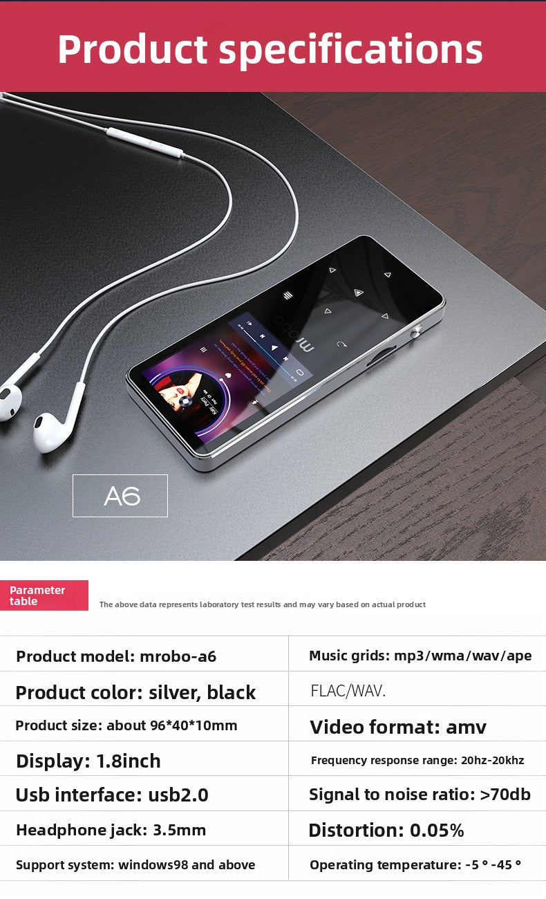 MP3 Manufacturer Supplies A6 Student Player MP4 Card Slot Touch Button Bluetooth Speaker Mini Portable Walkman