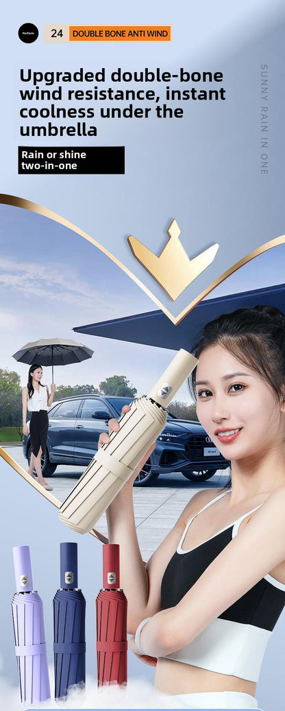 Automatic 24-Rib Umbrella Folding Umbrella High-End Feel Dual-Use Sunshade Sun Protection Umbrella Business Wholesale Custom Sun Umbrella