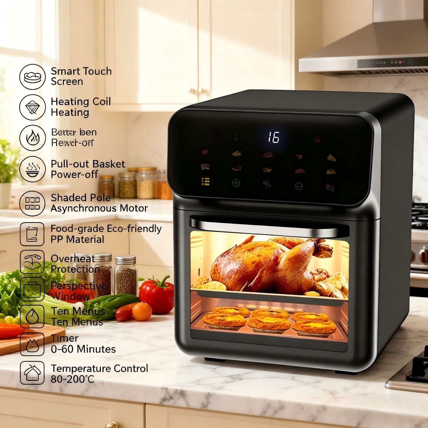 2025 New Model Air Fryer Large Capacity Touchscreen Visual Household Multifunctional Electric Oven Export Electric Fryer