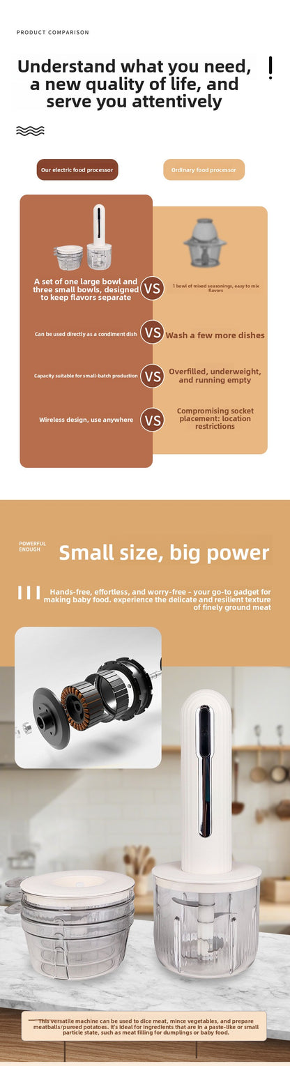 Household Wireless Electric Meat Grinder Kitchen Multifunctional Food Processor Garlic Masher Small Meat Chopper Baby Food Processor