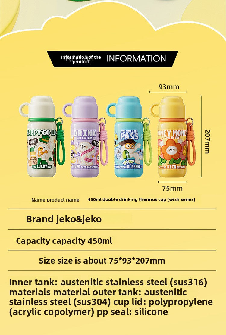JEKO Multi-Drink Insulated Cup 316 Stainless Steel Food Grade Children Students Men Women High Appearance Cartoon Water Bottle