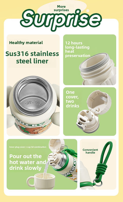 JEKO Multi-Drink Insulated Cup 316 Stainless Steel Food Grade Children Students Men Women High Appearance Cartoon Water Bottle