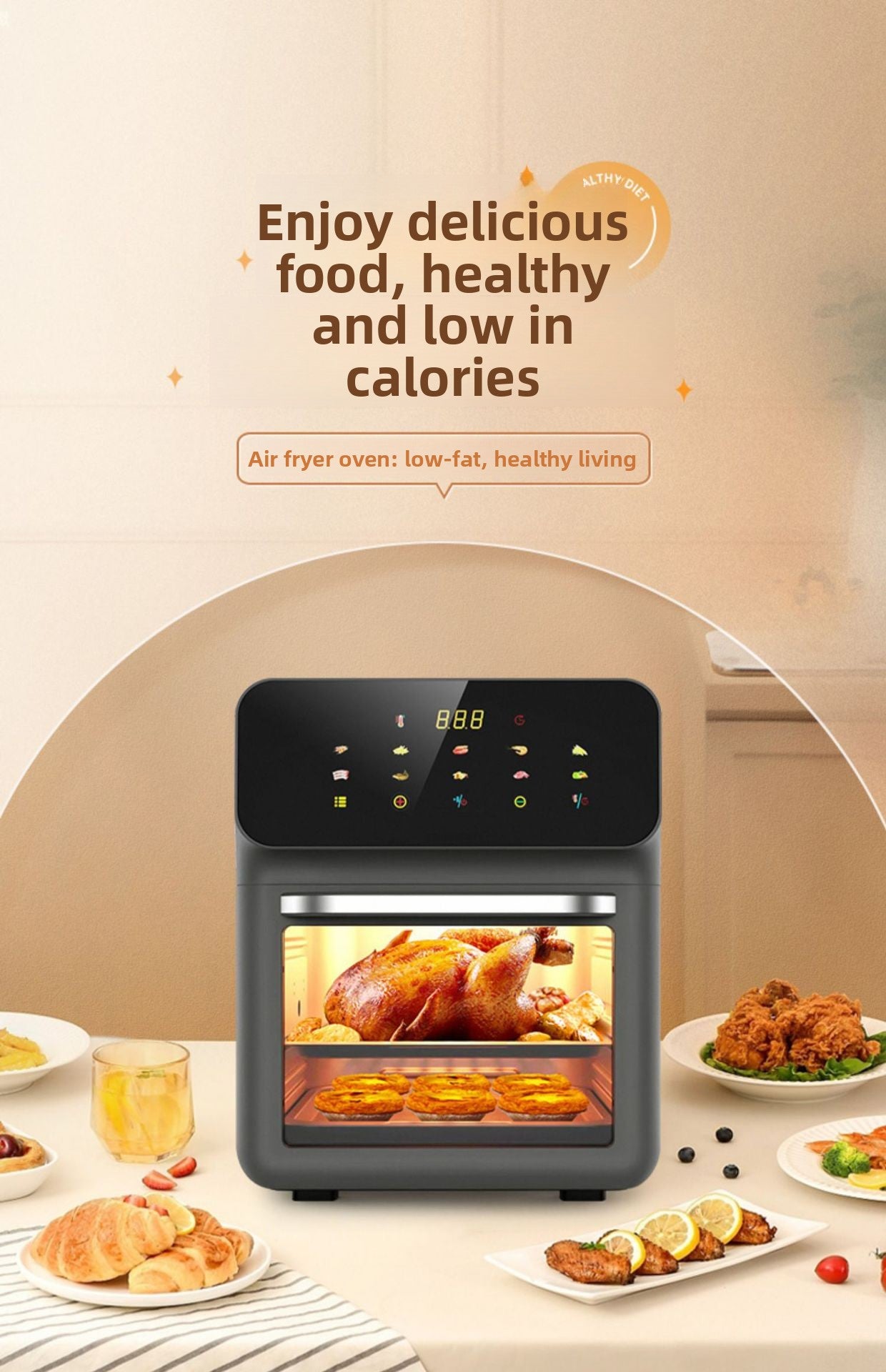 2025 New Model Air Fryer Large Capacity Touchscreen Visual Household Multifunctional Electric Oven Export Electric Fryer