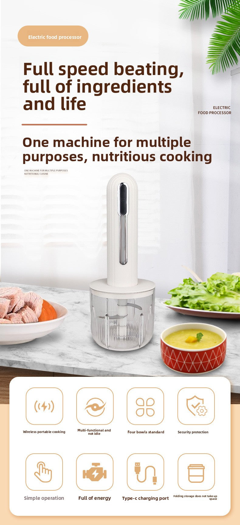 Household Wireless Electric Meat Grinder Kitchen Multifunctional Food Processor Garlic Masher Small Meat Chopper Baby Food Processor