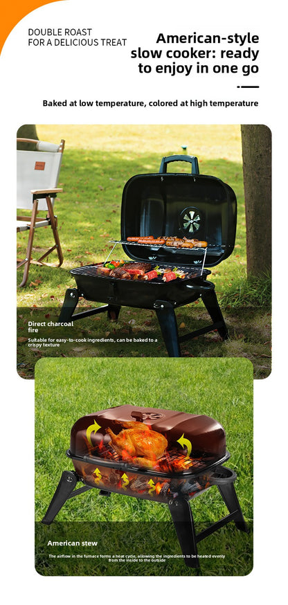 Portable Camping BBQ Grill Outdoor Charcoal Grill Home Small Stove Tea Brewing Set