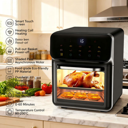 2025 New Model Cross-Border Air Fryer  • Multi-function household appliance (Air Fry/Roast/Bake)  • Extra-large capacity with see-through touchscreen  • Export-grade electric frying oven