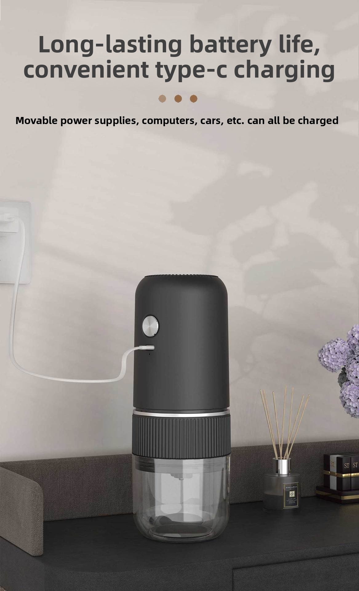 Electric Grinder Italian Hand Brew Coffee Bean Grinder Adjustable Coarseness Rechargeable Portable Small Household Bean Grinder