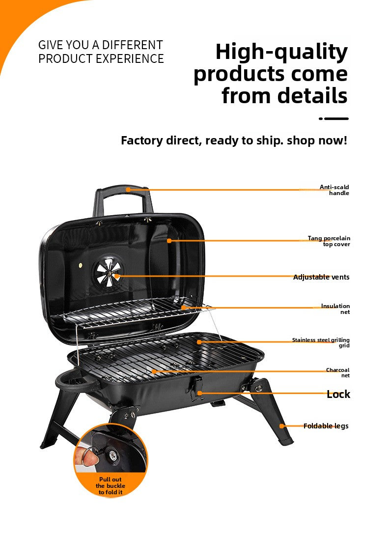 Portable Camping BBQ Grill Outdoor Charcoal Grill Home Small Stove Tea Brewing Set