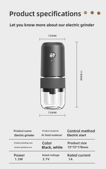 Electric Grinder Italian Hand Brew Coffee Bean Grinder Adjustable Coarseness Rechargeable Portable Small Household Bean Grinder