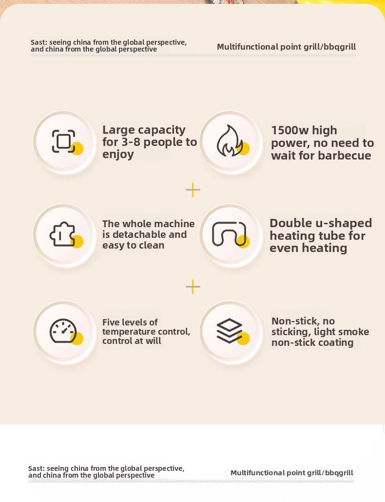 High Power 1500W Multifunctional Electric Grill Smokeless BBQ All-in-One Machine Master of Skewers and Grilling at Your Fingertips