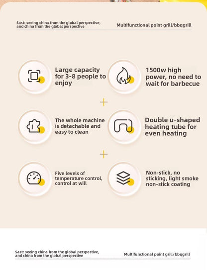 High Power 1500W Multifunctional Electric Grill Smokeless BBQ All-in-One Machine Master of Skewers and Grilling at Your Fingertips