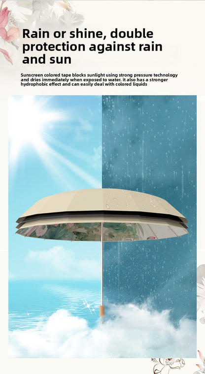 16-Rib Colorful Plastic Sunshade Umbrella with Gold Aluminum Alloy Frame, New Chinese Style Retro Sun Protection UV Protection Foldable Rain or Shine Umbrella