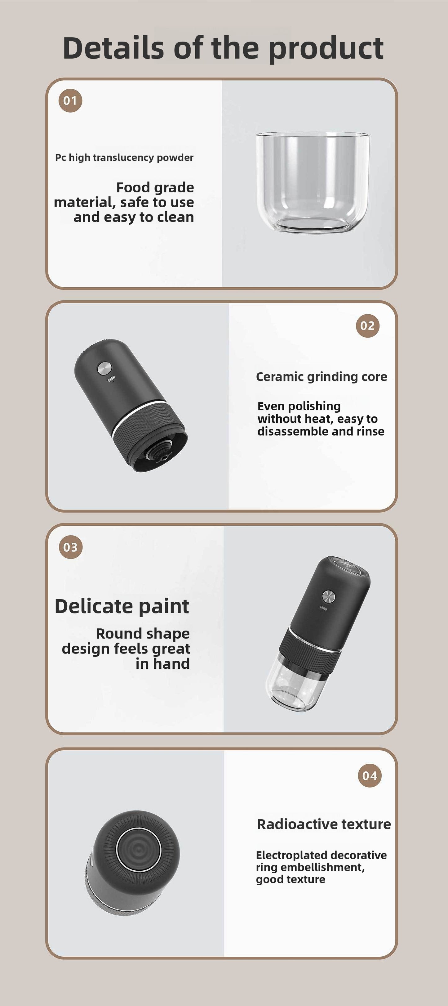 Electric Grinder Italian Hand Brew Coffee Bean Grinder Adjustable Coarseness Rechargeable Portable Small Household Bean Grinder