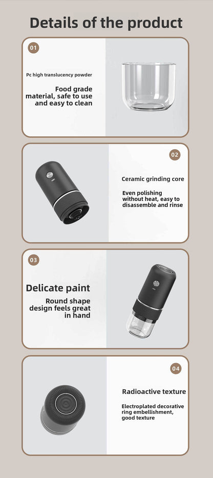 Electric Grinder Italian Hand Brew Coffee Bean Grinder Adjustable Coarseness Rechargeable Portable Small Household Bean Grinder