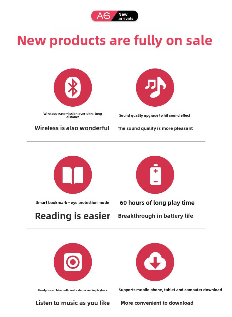 MP3 Manufacturer Supplies A6 Student Player MP4 Card Slot Touch Button Bluetooth Speaker Mini Portable Walkman