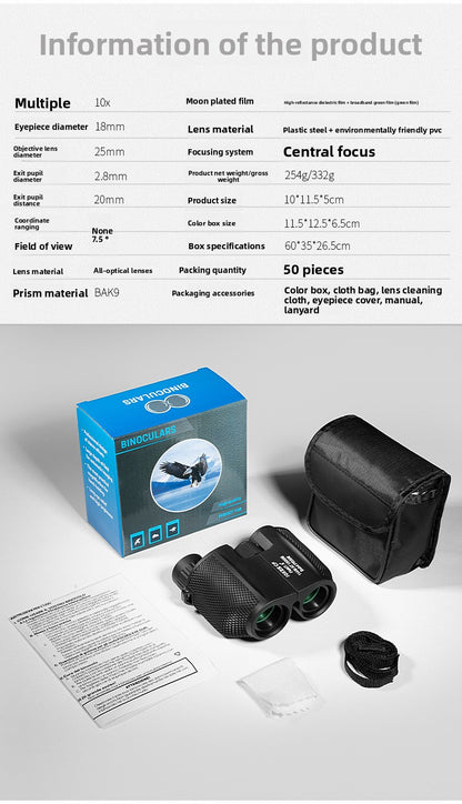 Manufacturer Wholesale Foldable 10X25 Small Paul Travel Outdoor Supplies Mini HD High Magnification Binoculars