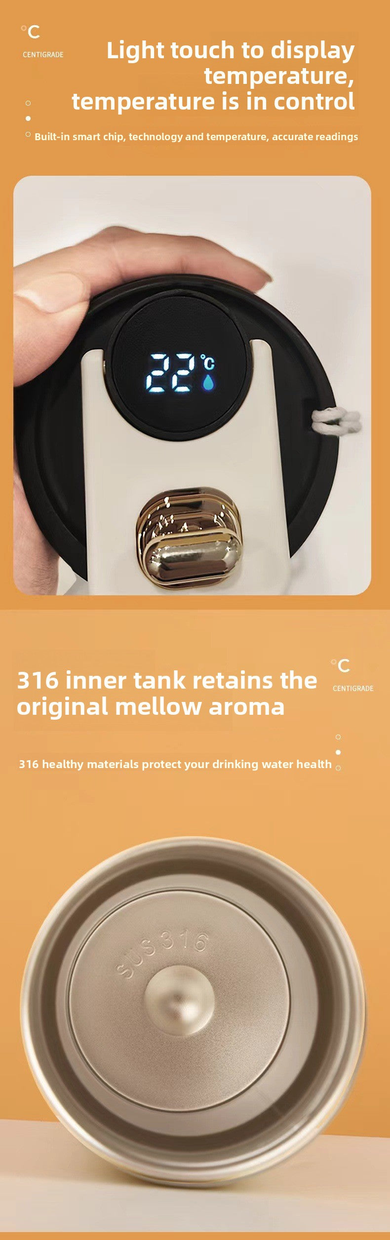 New Smart 316 Stainless Steel Coffee Cup High-Value Gift Insulated Cup Portable Cup Internet Celebrity Water Cup