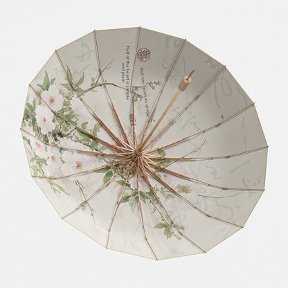 16-Rib Colorful Plastic Sunshade Umbrella with Gold Aluminum Alloy Frame, New Chinese Style Retro Sun Protection UV Protection Foldable Rain or Shine Umbrella