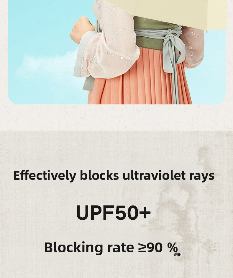 16-Rib Colorful Plastic Sunshade Umbrella with Gold Aluminum Alloy Frame, New Chinese Style Retro Sun Protection UV Protection Foldable Rain or Shine Umbrella