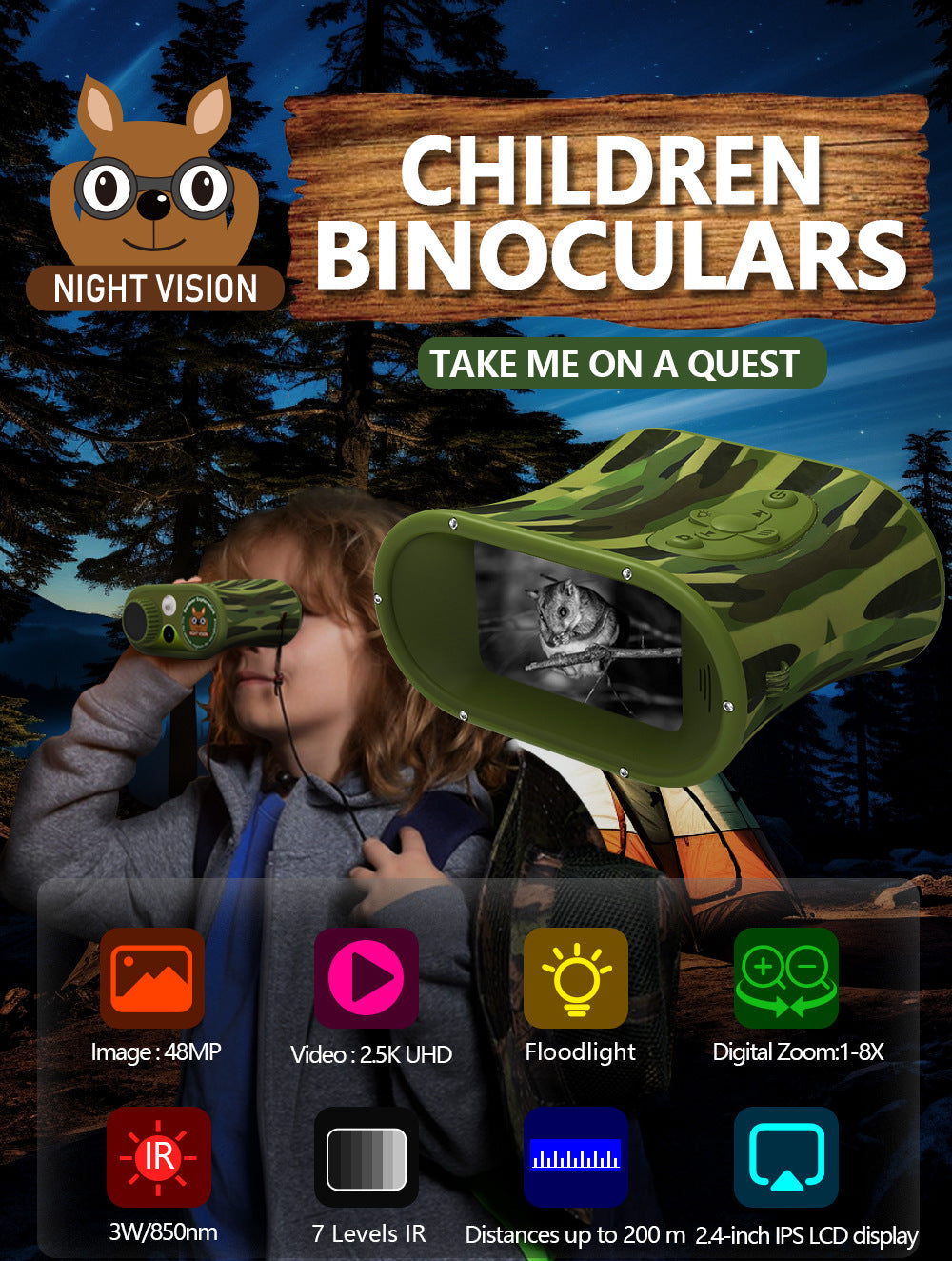 New Hot-Selling HD Photo and Video Birdwatching Binoculars Infrared Outdoor Children's Cross-Border Digital Telescope Night Vision Device